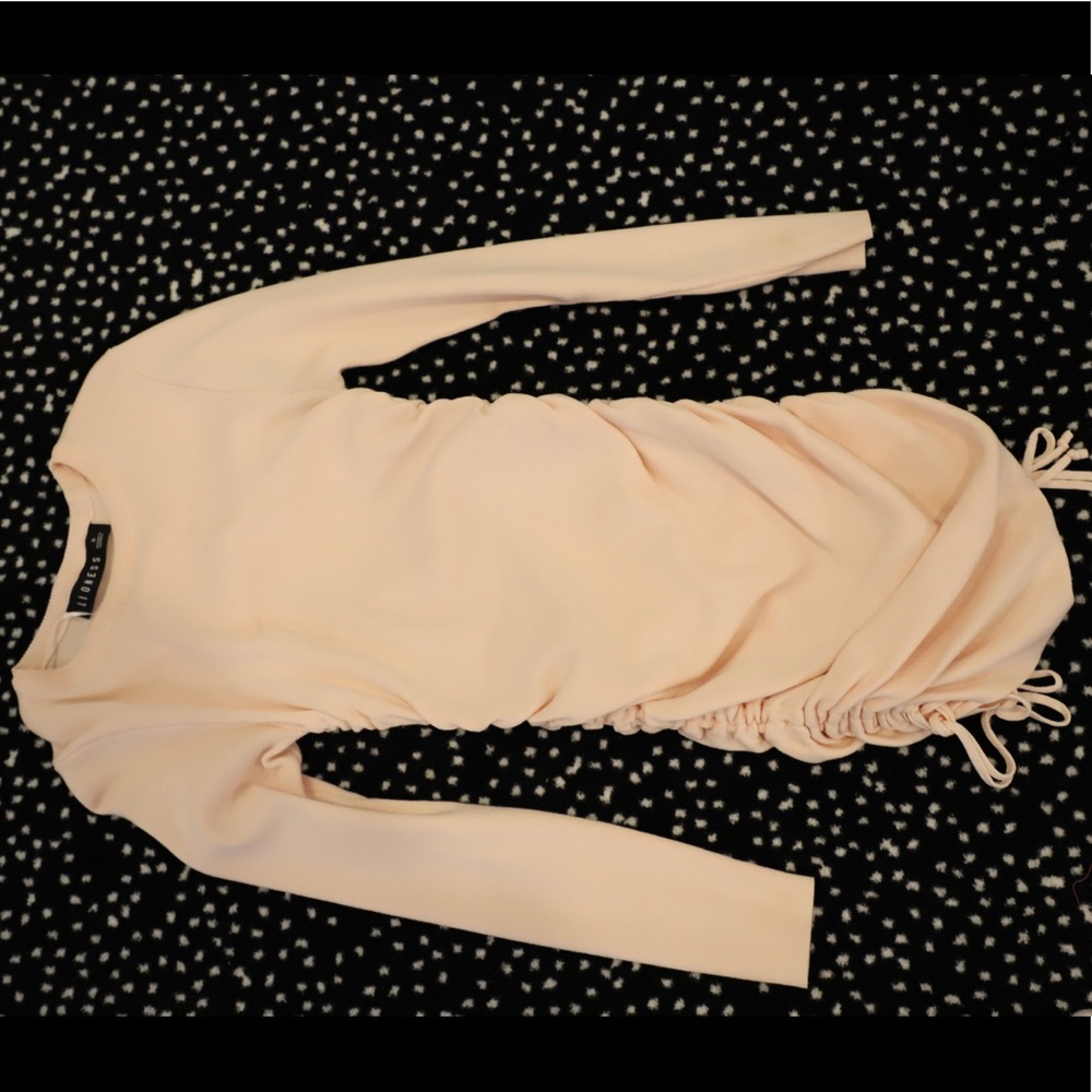 Long sleeve peach rouged dress